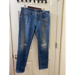 Cambio Laurie Jeans Women modern rise with beaded bees stars size 8 blue